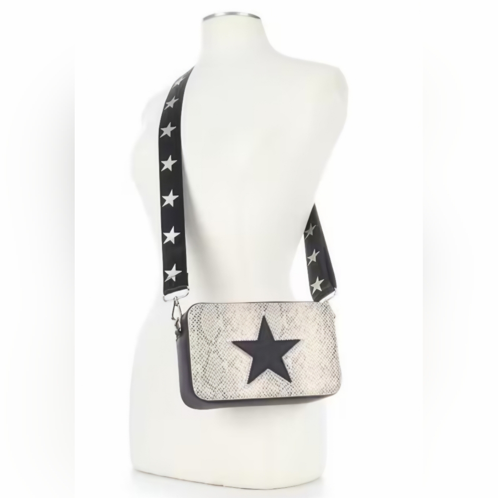 Vintage Havana (Linda)  Monochrome Star Crossbody Bag- In A Snakeskin Design